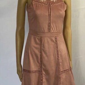 * SKYLAR + JADE DUSTY ROSE SUEDE DRESS WITH ROSES AND CUT OUTS Size S